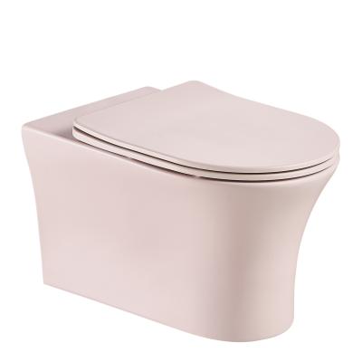 China Modern High Quality European Ceramic Sanitary Ware Bathroom Toilet WC Matte Pink Ware Wall Hung Toilet for sale