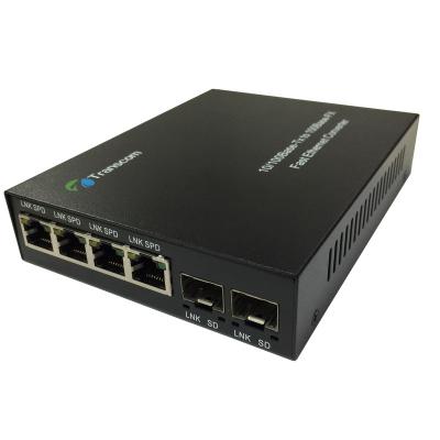 China FTTX 10/100M 2 SFP ports + 4 ports rj45 fiber optic media converter for sale