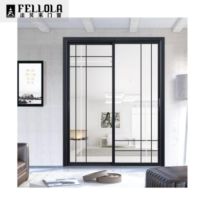 China Modern Aluminum French Narrow Black Frame Metal Frame Sliding Door Style Sliding Door Tempered Laminated Soft Narrow Glass Sliding Door for sale