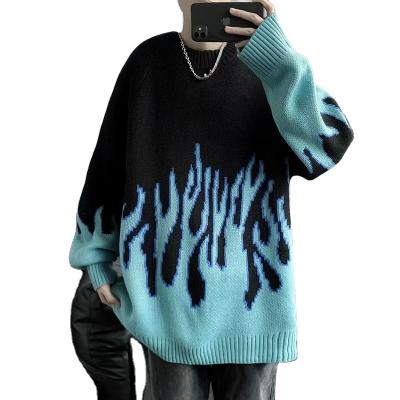 China Anti-Wrinkle Fashion Flame Plus Size Mens Knit Print Custom Sweaters Unisex for sale