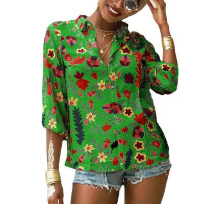 China Wholesale Women Anti-Shrink Fall New Chiffon Straight Tops Long Sleeve Casual Printing Shirt for sale