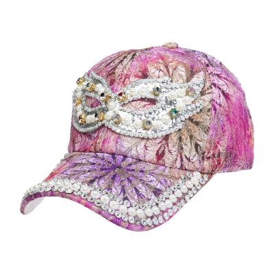 China Reflective Rainbow Cat Eye Diamond Baseball JOINT Colorful Sports Hats Rhinestone Pearl Glitter Lace Hats Designers for sale