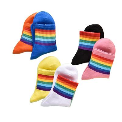 China Wholesale QUICK DRY sublimation socks fashion cotton rainbow stripes unisex socks for sale