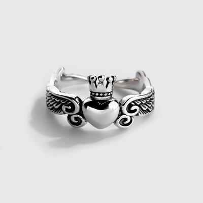 China FASHIONABLE Vintage Thai Silver Crown Adjustable Ring 925 Sterling Silver Love Bracelet Fashion Opening for sale