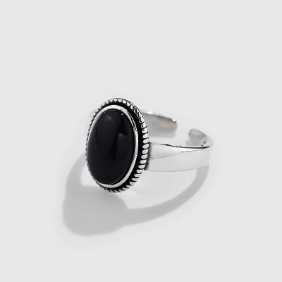 China Adjustable Ring 925 Sterling Silver Fashion Ring Female TRENDY Retro Thai Black Onyx Silver Opening for sale