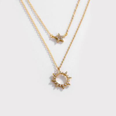 China 925 Sterling Silver Hot Selling Female Creative Layered Necklace Jewelry 925 Sterling Silver Double Star Sun Necklace Fashionable Necklace for sale