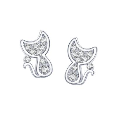 China Female Cute Jewelry 925 Sterling Silver Diamond Stud Earrings FASHIONABLE Cute Cat Cute Stud Earrings for sale