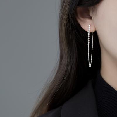 China FASHIONABLE 925 Sterling Silver Small Round Dots Drop Earrings Women Long Hoop Earrings Chain Earrings Women for sale