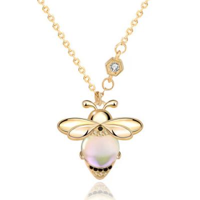 China 925 Sterling Silver Cute Bee Moonstone Gold Plated Pendant Necklace Trendy 925 Necklace Jewelry 18k for sale