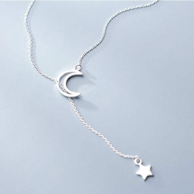 China 925 Sterling Silver Fashionable Minimalist 925 Sterling Silver Star Moon Pendant Necklace Women Daily Wear for sale