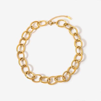 China Fashion Handmade Thick Free Chain Oval Stainless Steel Tarnish Free Retro Hip Hop 18K Gold Stainless Steel Punk Necklace for sale