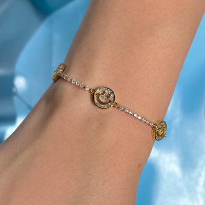 China TRENDY Fashion Retro Smile Face Bracelet Copper Plated Real 18K Gold Set Zircon Bracelet Jewelry Female for sale