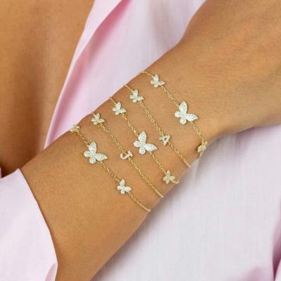 China FASHIONABLE Vintage Exquisite Butterfly Element Chain Copper Plated Real Popular Micro 18K Gold Inlaid Zircon Jewelry Bracelet Anklet Chain for sale