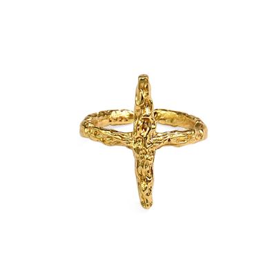 China Wholesale Fashion Punk Jewelry 18k Gold Plated Copper Rings Irrgular Cross Open Adjustable Rings for sale