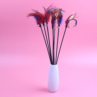 China New Viable Wholesale Classic Pet Toys Colorful Funny Cat Sticks Feather Pet Supplies With Bells for sale