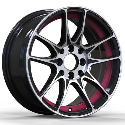 China Luxury Customized Packaging Forged 15 Inch 8*100-120 Black And Red Lip Machined Alloy Wheels Car Rims For Sale for sale