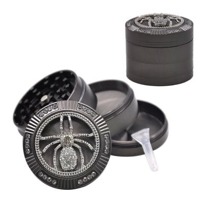 China Herbal Grinder Smoking Tobacco Pipes Spider Shape Diamond Creative Metal Aluminum Alloy Grinder 4 Layers for sale