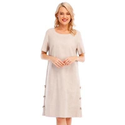 China New Arrival Women's Anti-Static Spring Summer Casual Scoop Neck Side Pockets High Quality A Line Cotton Linen Dress for sale