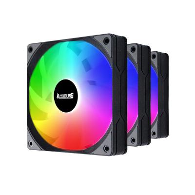 China Hot Selling Computer Case High Speed ​​Low Noise 3 Packed 120mm 12v 3pin+4pin Gaming RGB Colorful Cooling Fan Computer Case PC Black for sale