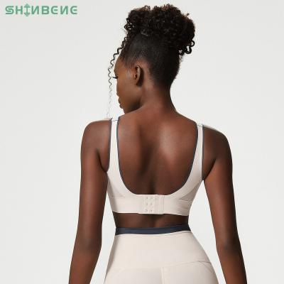 China SHINBENE Sweat-Wicking Back Hook Closure Nylon Yoga Fitness Bras Women Plus Size Exercise Workout Sports Bras Tops With Mesh Panel S-XL for sale