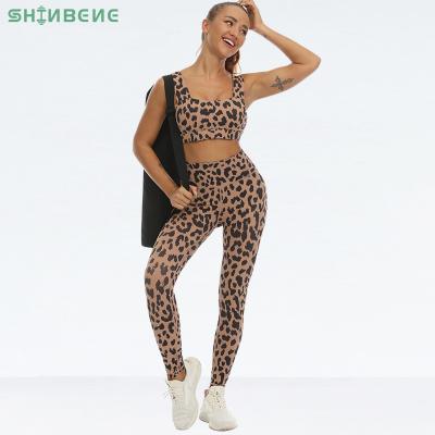 China Sweat-Wicking SHINBENE 2Pcs/Set Leopard Printed Yoga Set Women Padded Sports Bra Waist Leggings Workout Fitness Suit Sell Separately for sale