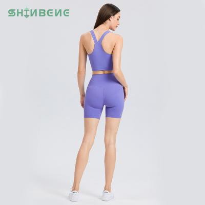 China SHINBENE Breathable Sport Wear Women High Stretch Fitness Yoga Wear 2 Piece Crop Top And Biker Shorts Sets Sports Sets for sale