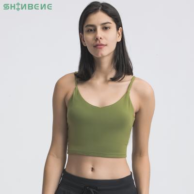 China Sweat-Wicking SHINBENE DAILY V-Neck Workout Exercise Gym Bras Crop Top Women Lift Up Yoga Fitness Sports Bras Tops With Built In Bra for sale