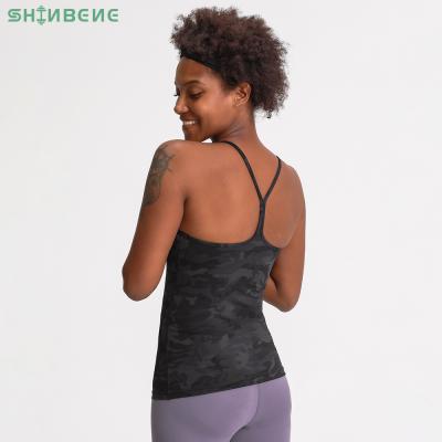 China SHINBENE Padded Sports Workout Hip Length Feel Yoga Gym Fitness Sweat-Wicking Sporty Vest Tops Women Bare Tank Tops With Built In Bra for sale