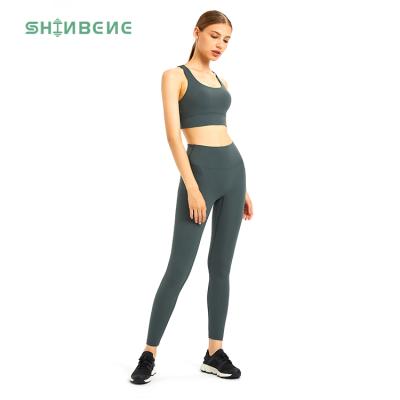 China SHINBENE Yoga Fitness Breathable Buttery Soft Nylon Exercise Suits Bare Camel Toe Proof Sport Leggings 2 Piece Sets for sale