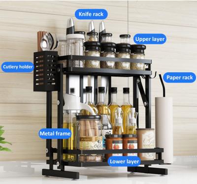 China 2 Layer Viable Wholesale Folding Rack Spice Rack Kitchen Seasoning Organizer for sale