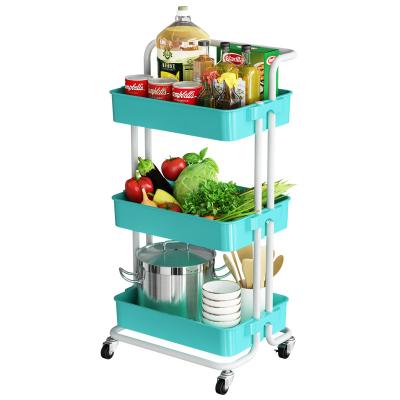 China Hot Selling Multifunctional 3 Tier Plastic Storage Trolley Cart Viable For Living Room Kitchen for sale