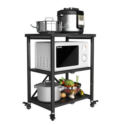 China 3 Tier Stainless Steel Cart Multi-Function Sustainable Folding Serving Cart with Wheels Microwave Oven Rack Kitchen Organizer for sale