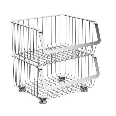 China Wholesale Sustainable Stainless Steel Storage Rack Stacking Fruit Vegetable Storage Rack Kitchen Organizer for sale