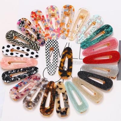 China Fashionable Custom Geometric Print Tortoiseshell Girls Waterdrop Accessories Acrylic Resin Acetate Hair Clip Leopard Hair Clip for sale