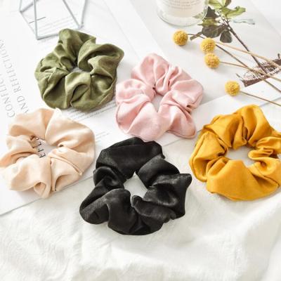 China Designer Wholesale Women's Soft Elastic Custom Hair Scrunchies Plush Polyester Materials Chiffon Satin Velvet Fashionable Different for sale