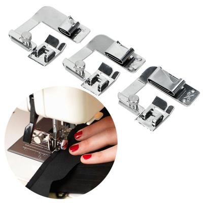 China Fit Wholesale Presser Rolled Edge Set Mini Domestic Tailoring Tools Silver Metal Foot Machine Sewing Accessories for sale