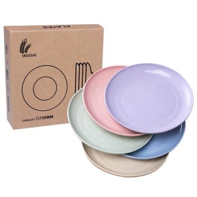 China Sustainable Kitchen Microwave Round Dish Dinner PP Unbreakable Congealed Wheat Straw Biodegradable Food Plastic Plates for sale