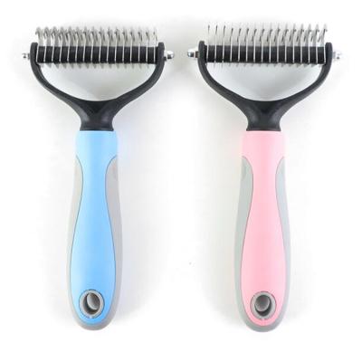 China Stocked Dog Care Products Double Knot-Opening Knife Comb Hair Remover Massage Grooming Cat Brush for sale