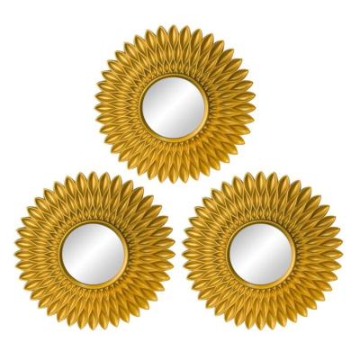 China Art Decor Home Modern Round Wall Hanging Mirror Design Gold Brush Background PVC Plastic Decorate Desktop for sale