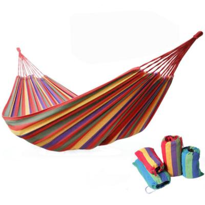 China Modern Simple Stripe Design Logo Customized Outdoor Leisure Portable Thick Canvas Swings Hanging Camping Hammocks for sale