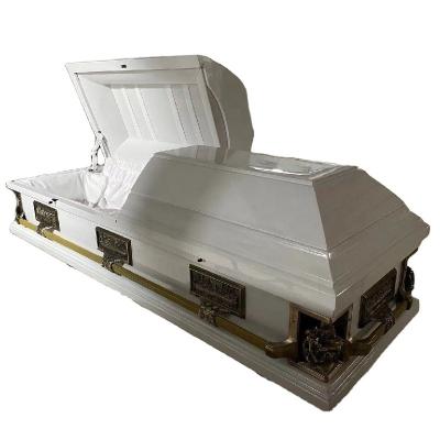 China SA19 Style Burial Casket American European Style Hot Selling Solid Wood Casket With Metal Last Supper Corner for sale