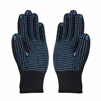 China Anti-smash factory price cotton knitted navy blue anti slip pvc dotted work safety gloves for construction and gardening for sale