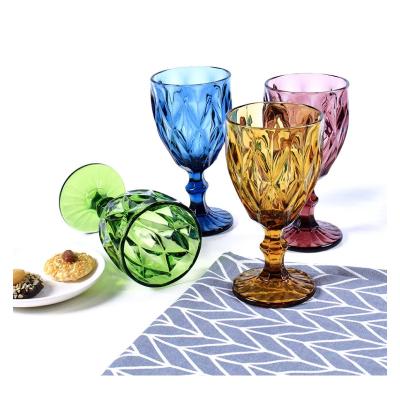 China Traditional Custom Wine Glasses Set Water Goblets Colored Drinking Cup Colorful Vintage Wine Glass Cup for sale