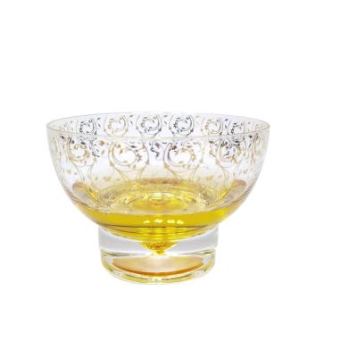 China 400ML Viable Glass Bowl With Gold Flower Rim Bottom Filled With Gold Aluminum Pet Cheap Set Multifunctional Glass Bowl for sale