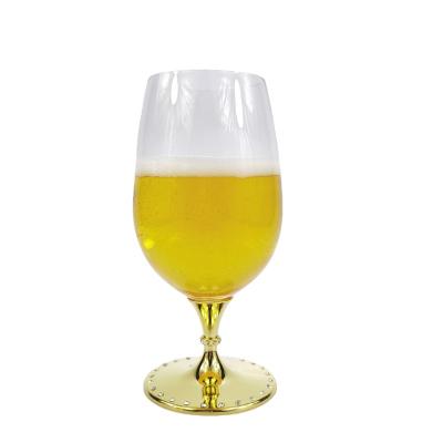 China Valentine Gift Aesthetic Craft Trending High End Viable Stem Base Sublimation Stylish Glass Gold Beer Mug for sale