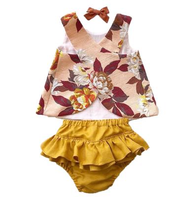 China Breathable Baby Clothing Sets 2020 New Fashion Rompers Floral Infant Headband For Baby 3pcs Set for sale