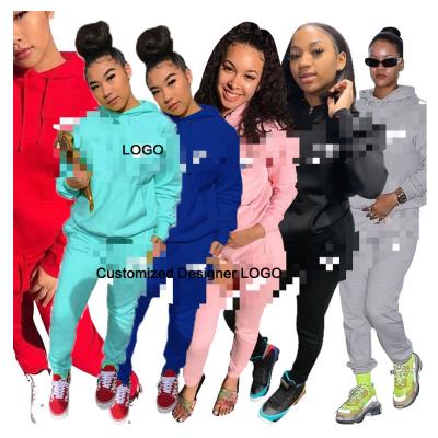 China Viable Custom Logo Jogger Sweatpants And Hoodie Set Two Piece Pants Sports Suit 2 Piece Sweatsuit Set Tracksuit Fall 2021 Women Clothes for sale