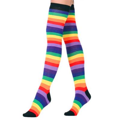 China Antibacterial Cotton Women Knee High Elastic Thigh Spring Fashion Striped Stocking Socks for sale