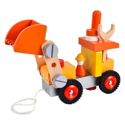 China ECO-FRIENDLY Assembly Kids DIY Toys Excavator Preschool Kids Wooden Car Toy for sale