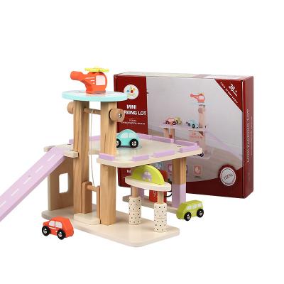 China ECO-FRIENDLY Best Selling Kids Helicopter Wooden Toy Car Parking Garage Playset Diy Toys for sale